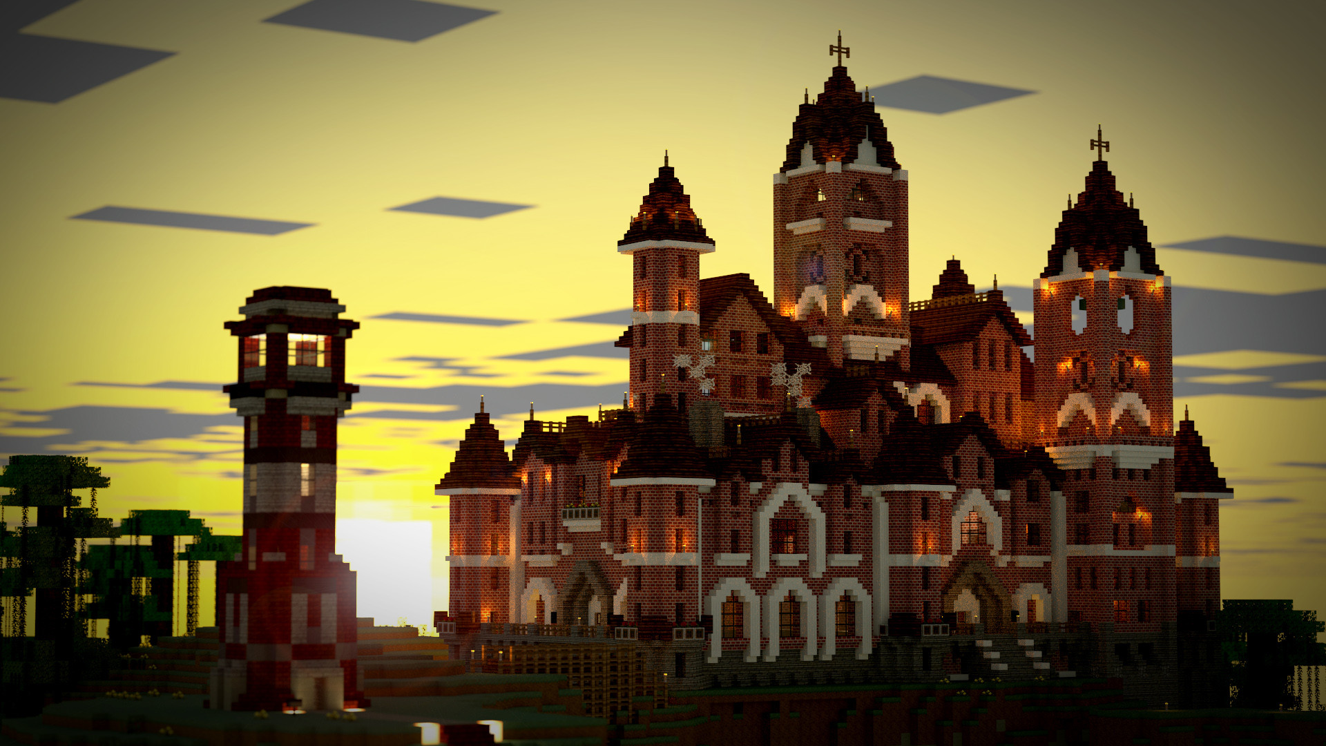 Château Minecraft et son phare Wallpaper Image